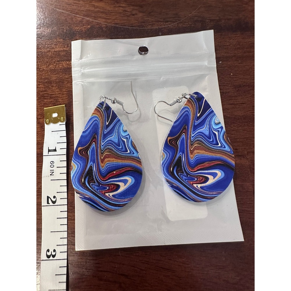 Blue Swirl Teardrop Earrings Dangle Drop Fashion Jewelry‎